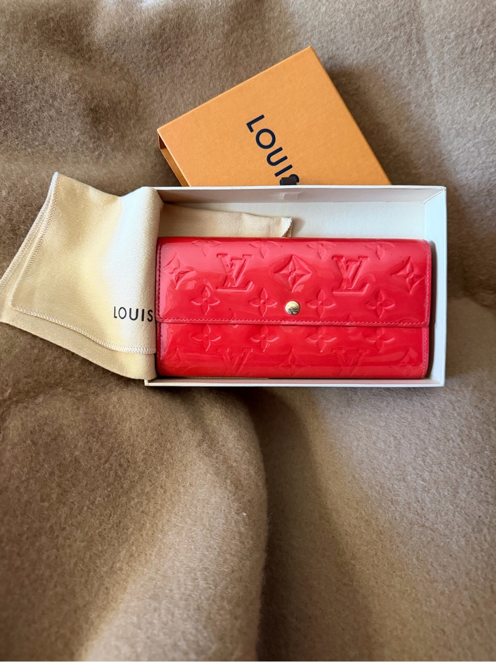 Louis Vuitton Monogram Vernis (Patent Leather) Coral Red Long Wallet